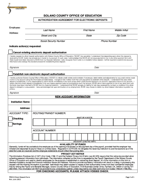 Solano County Direct Deposit Authorization