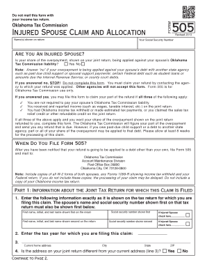 Oklahoma Injured Spouse Claim and Allocation Form 505