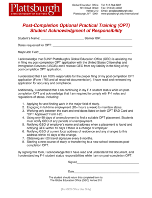 Post-Completion OPT Student Acknowledgment