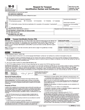 IRS Form W-9 Request for Taxpayer Identification Number and Certification