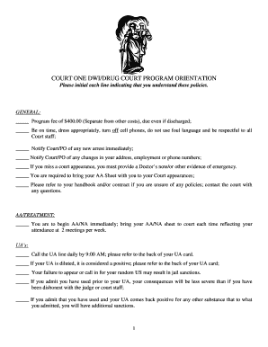 DWI/Drug Court Program Orientation Agreement