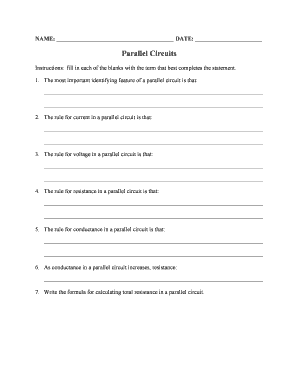 Parallel Circuits Worksheet