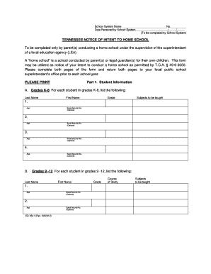 Tennessee Notice of Intent to Home School