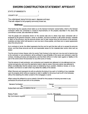 Sworn Construction Statement Affidavit