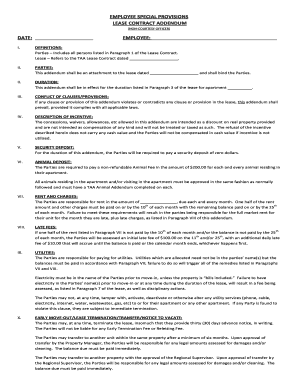 Employee Special Provisions Lease Contract Addendum
