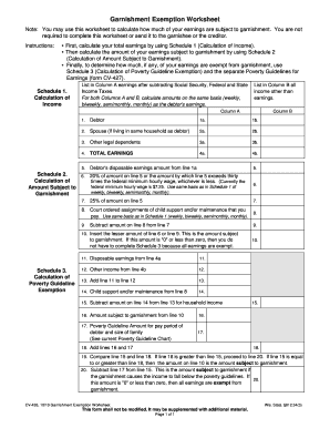 Garnishment Exemption Worksheet