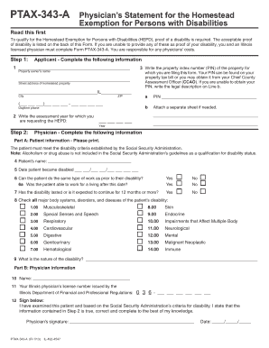 Physician's Statement for Homestead Exemption for Persons with Disabilities