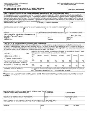 California Statement of Parental Incapacity
