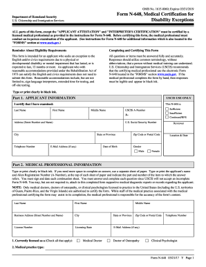 Form N-648 Medical Certification for Disability Exceptions