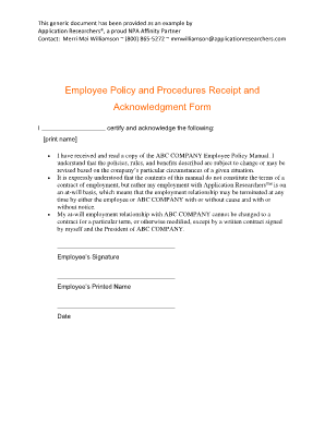 Employee Policy and Procedures Receipt and Acknowledgment Form