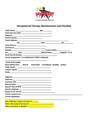 Occupational Therapy Questionnaire and Checklist