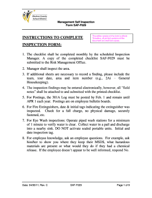 Management Self Inspection Form SAF-F029