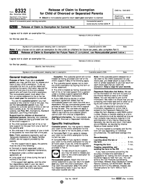 IRS Form 8332 Release of Claim to Exemption
