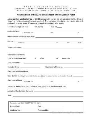 Hawaii Community College Nonresident Application Fee Payment Form
