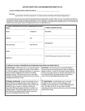 Justice Court Civil Case Information Sheet