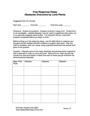 Free Response Essay on Land Plants
