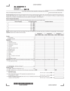 PA Schedule E Rents and Royalty Income (Loss) Form