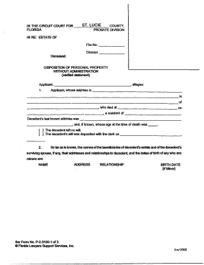 Florida Disposition of Personal Property Without Administration