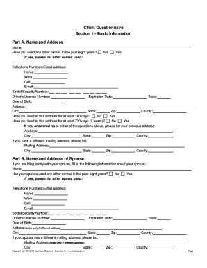 US Bankruptcy Client Questionnaire