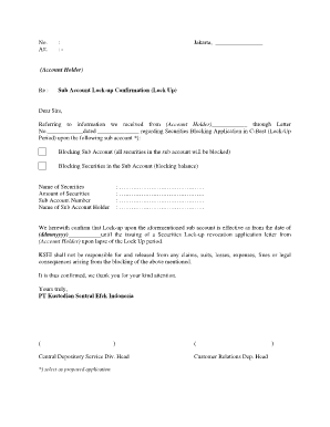 Sub Account Lock-up Confirmation