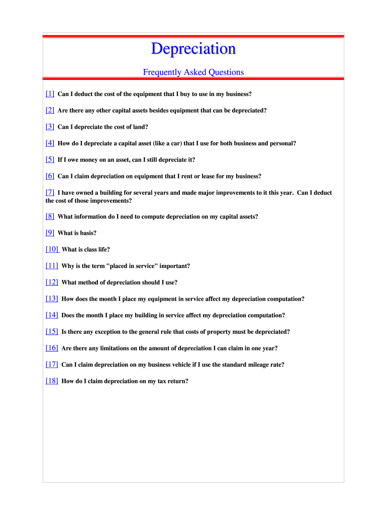Fillable Online irs Depreciation Frequently Asked Questions 1 Can I