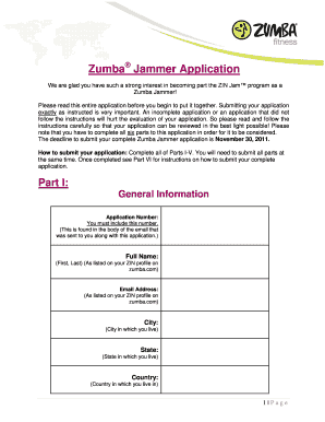 Zumba Jammer Application Form