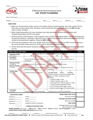 STAR Events Life Event Planning Point Summary Form