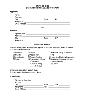Ohio State Personnel Board of Review Notice of Appeal