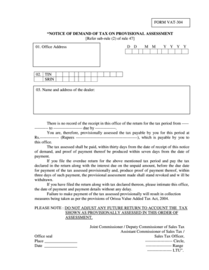 Notice of Demand of Tax on Provisional Assessment