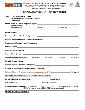 Hospitalization Intimation Form