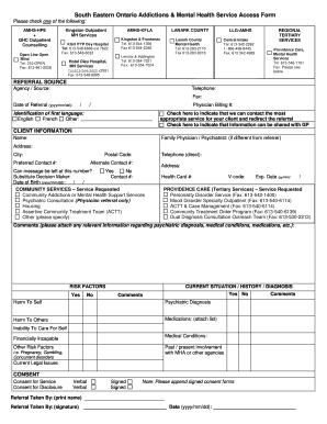 South Eastern Ontario Addictions & Mental Health Service Access Form