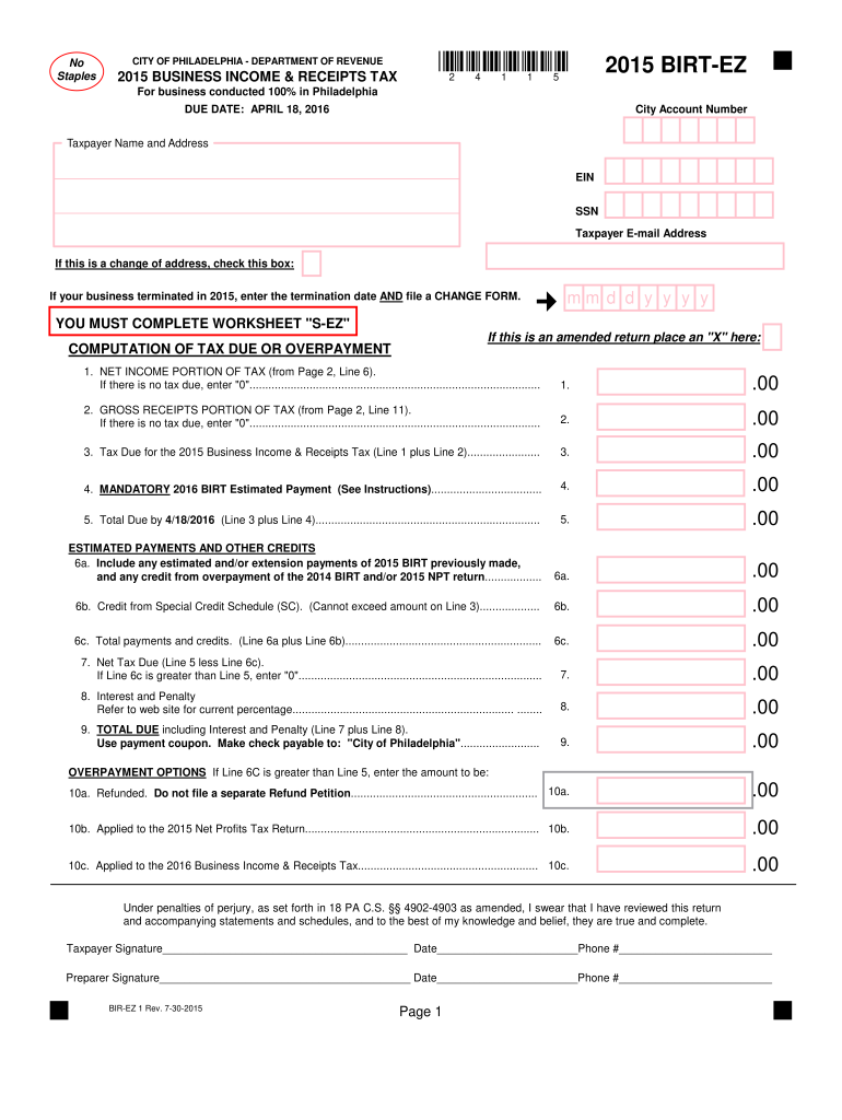 2015 philadelphia ez form Preview on Page 1.