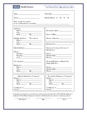 UCLA Plastic Surgery Billing Information Sheet