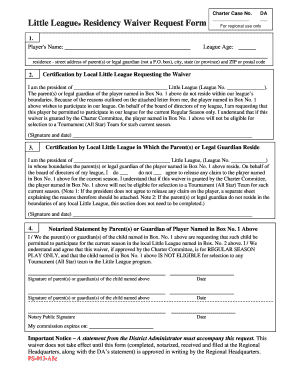 Little League Residency Waiver Request Form