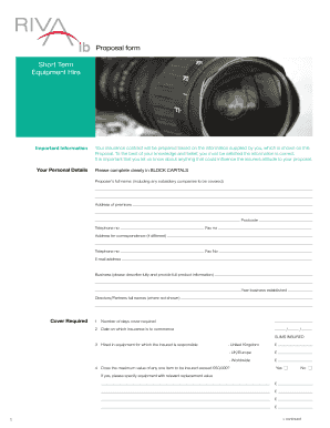 Equipment Hire Insurance Proposal Form