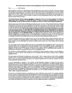 2013 Federal and Minnesota Income Tax Return Engagement Letter