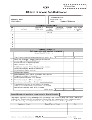 Affidavit of Income Self-Certification