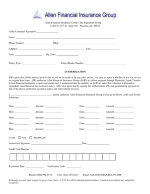 Allen Financial Insurance Group Payment Authorization Form
