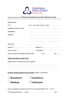 Application for Professional Development by Work Related Learning