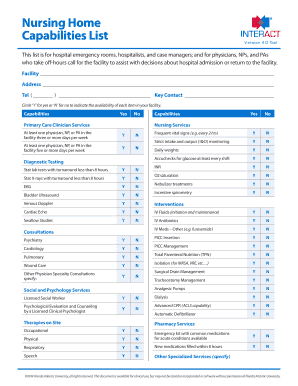 Nursing Home Capabilities List
