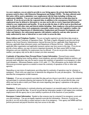 Notice of Intent to Collect Private Data from New Employees