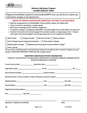 Montana Marijuana Program Change Request Form