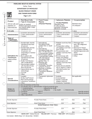Blood Product Order and Transfusion Form