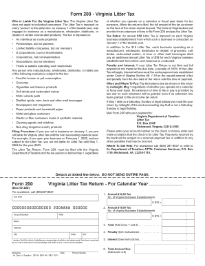 Virginia Litter Tax Form 200