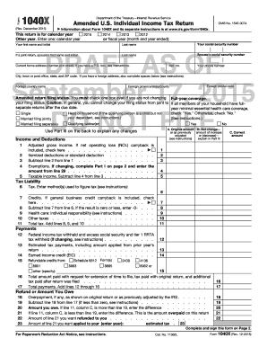 IRS Form 1040X Amended US Individual Income Tax Return