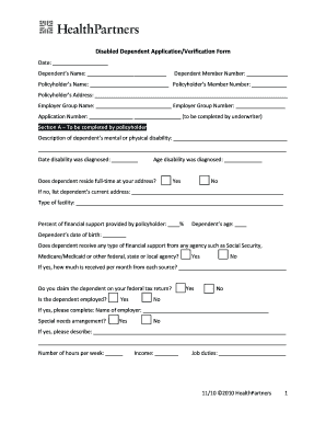 Disabled Dependent Application Form