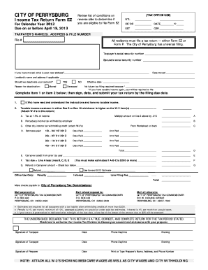 City of Perrysburg Income Tax Return Form EZ
