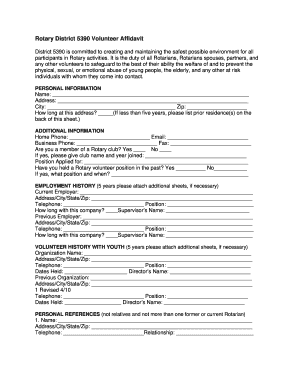 Rotary District 5390 Volunteer Affidavit
