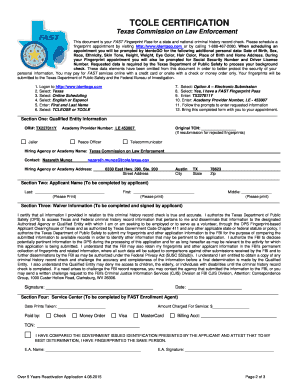 Texas Peace Officer License Reactivation Application
