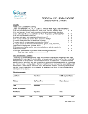 Seasonal Influenza Vaccine Consent Form